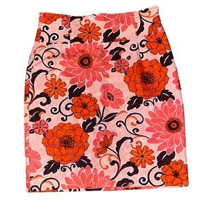 Kelly And Diane NWT Sz 12 Coral Flower Cotton-Pencil Skirt Cottagecore Coquette